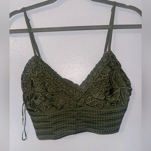 AEROPOSTALE Olive Green Lace Tie-Back Cropped Cami